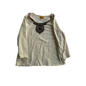 RUBY RD SIZE XL YELLOW TOP WITH BOHO BEADING, 3/4 SLEEVE
